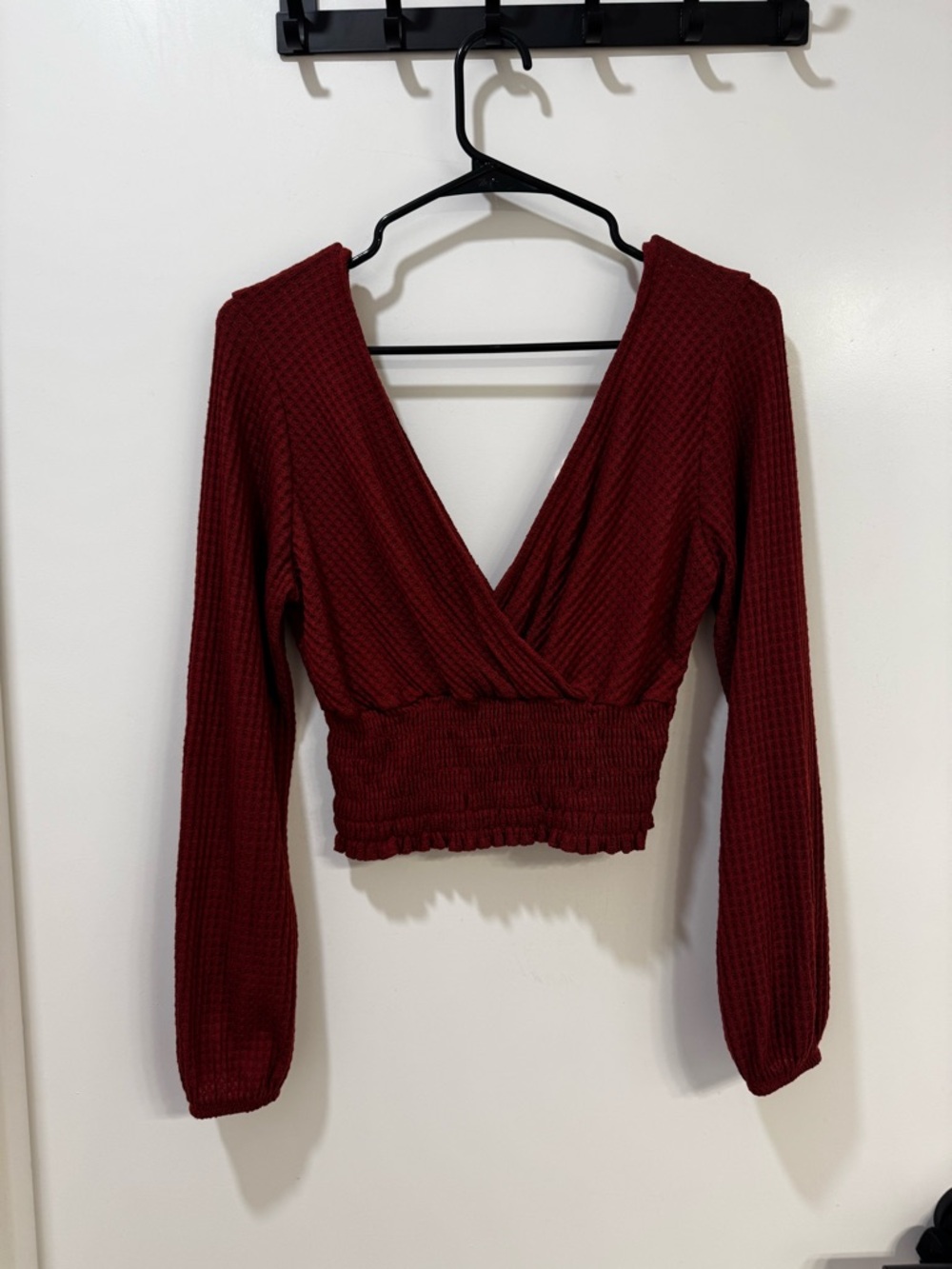 Altar'd State Burgundy Deep V Smocked Crop Top